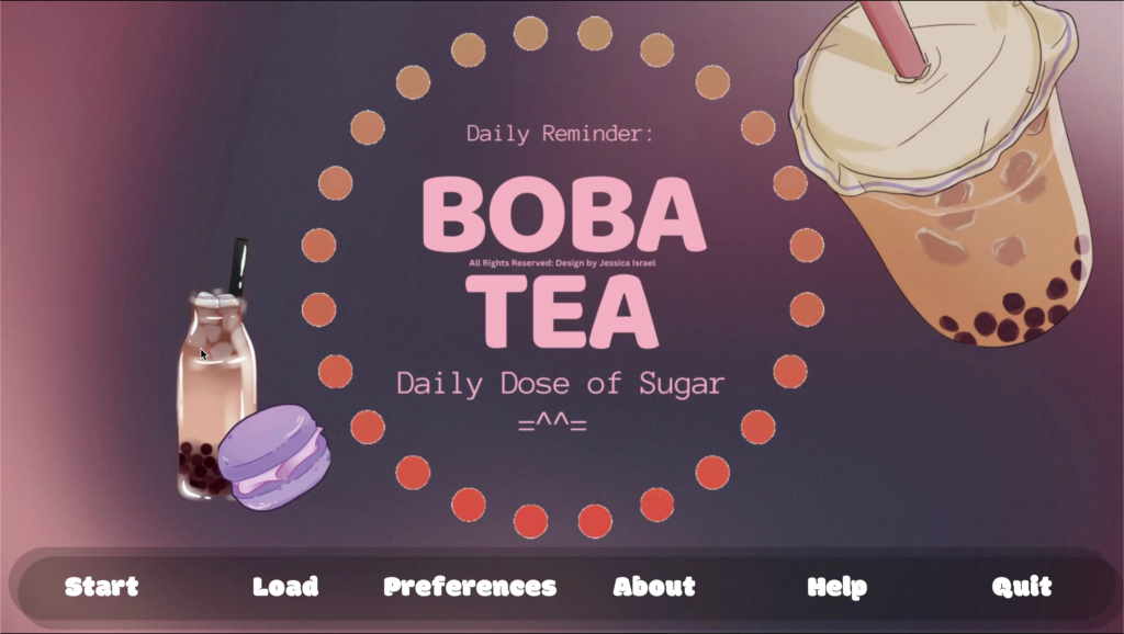 A game menu picture that has the image of boba tea.