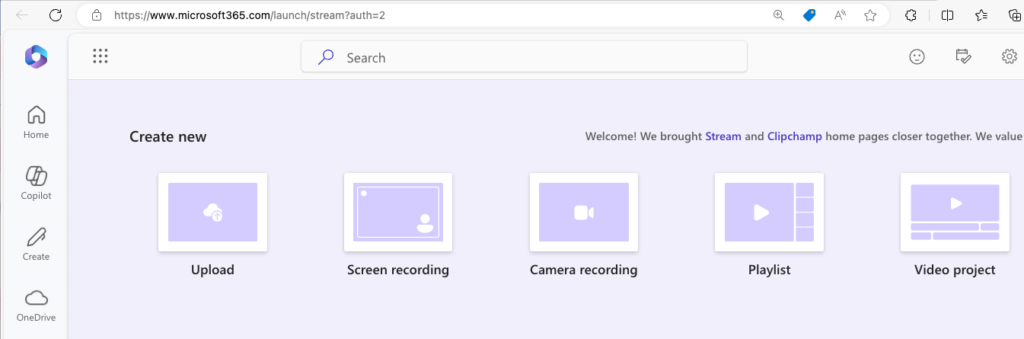 screenshot of Microsoft Stream's landing webpage