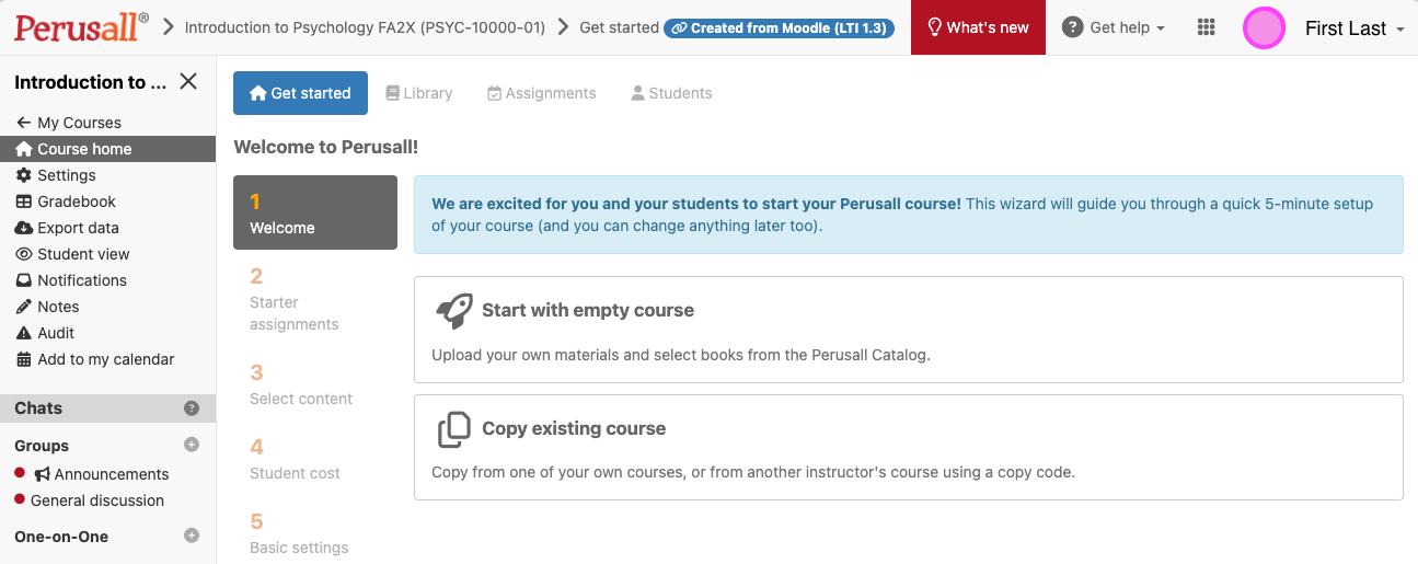 Perusall course setup wizard