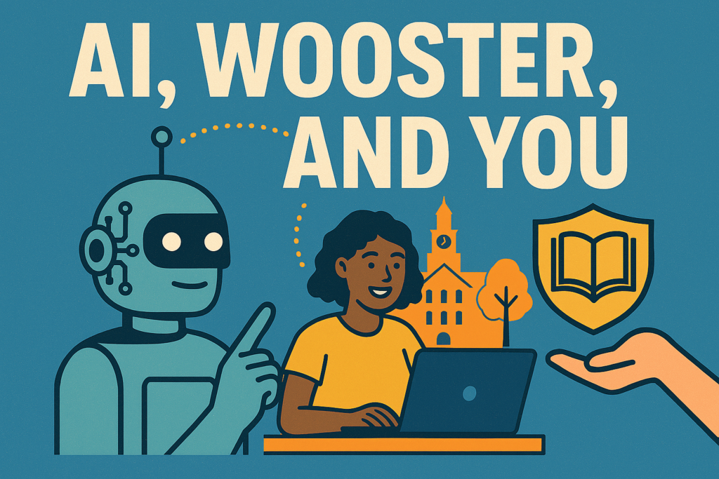 AI generated image with a robot and young woman using a laptop