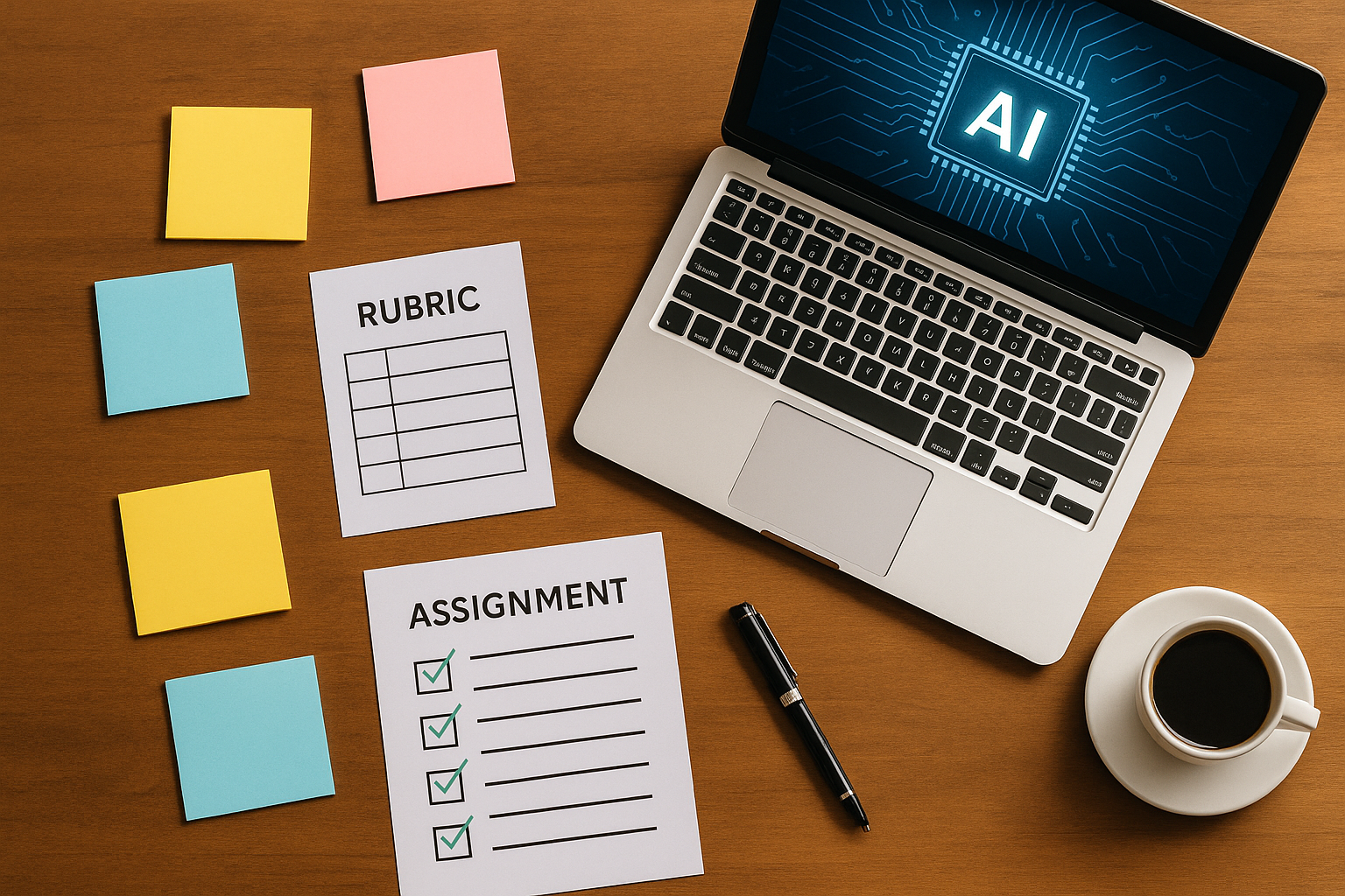 Laptop on a desk with papers