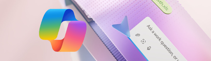 Copilot rainbow logo with a screenshot of a chat window