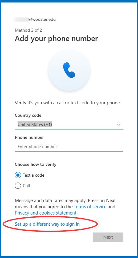 Microsoft prompt to set up a second method of sign in.