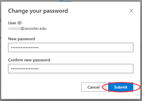Image of a page with fields to change your password.
