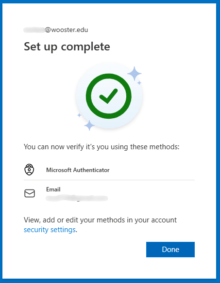 Microsoft prompt that says "Set up complete".