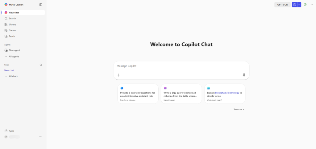 Microsoft Copilot account chat page.