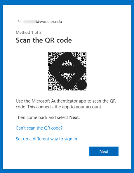 Microsoft scannable QR code for authenticator app.