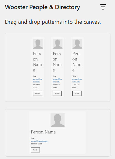 Screenshot of Wooster People layout patterns