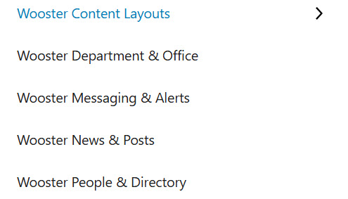 Screenshot of Wooster Block Patterns in the Patterns screen of WordPress