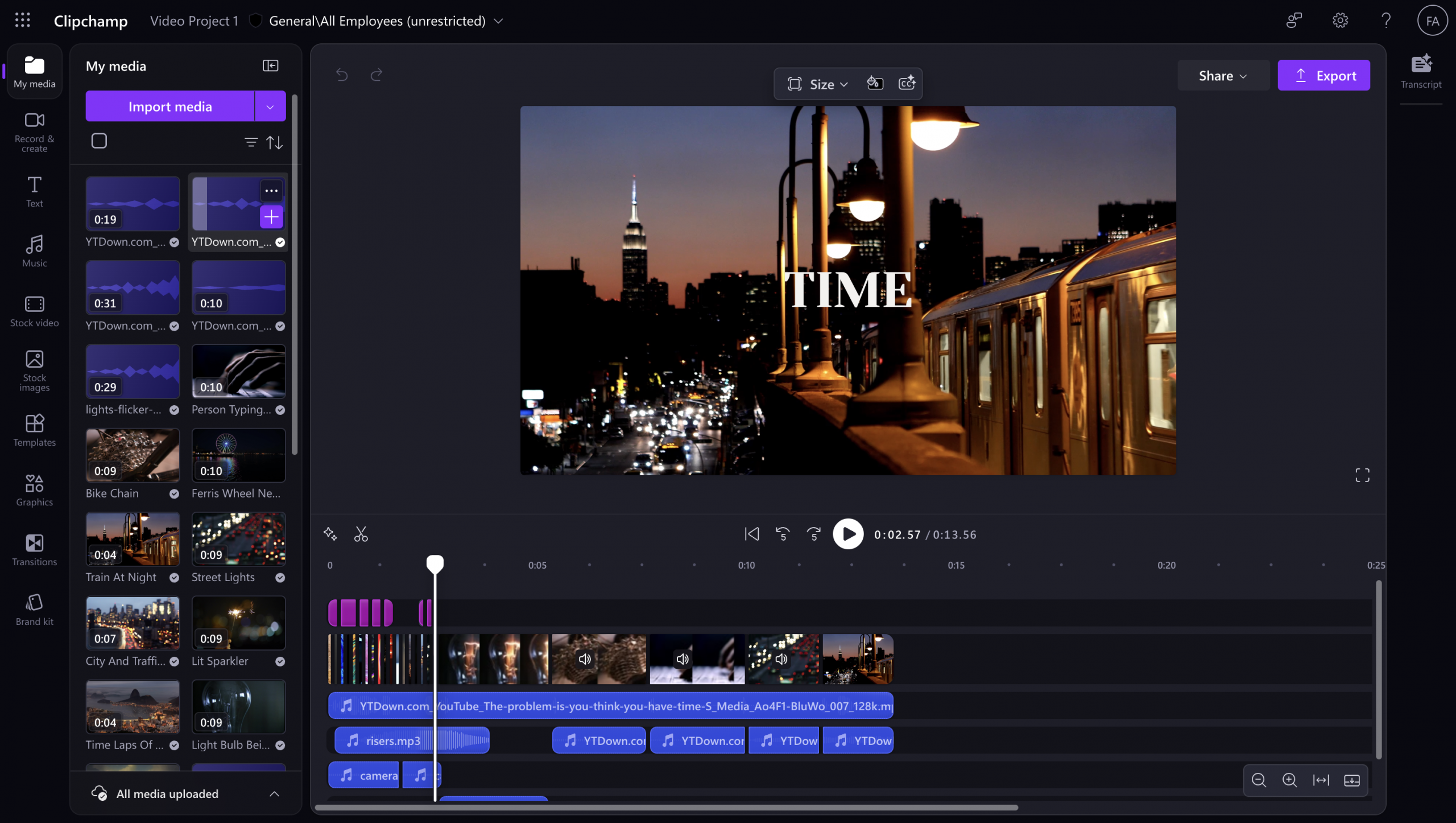Clipchamp video project editing interface