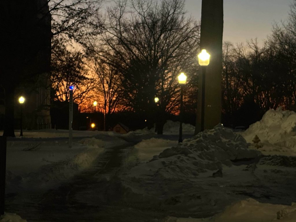 Dull before picture of a snowy sunset at Wooster.