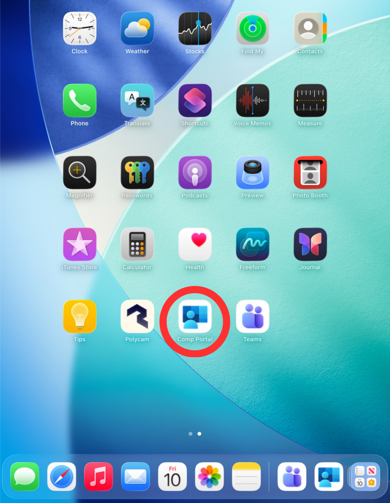 iPad Home screen with app circled in red.