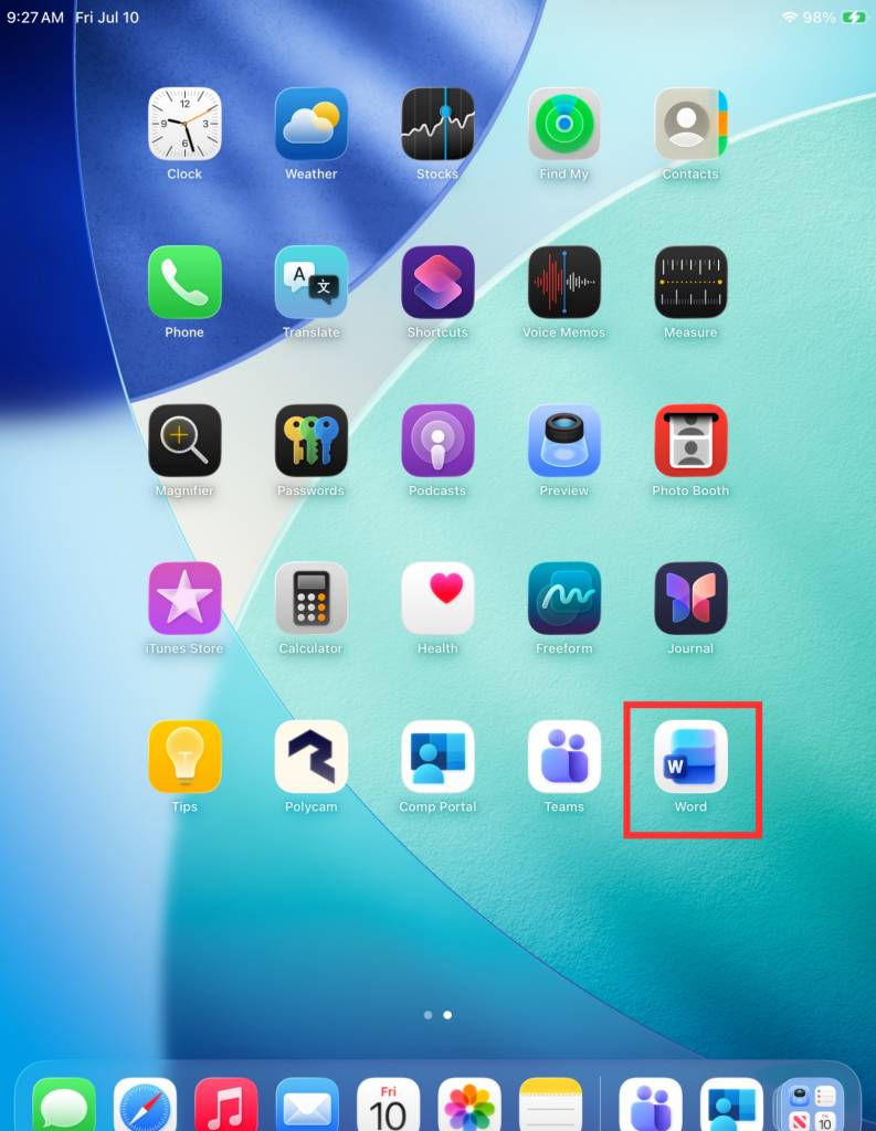 iPad Home screen with fully installed application circled in red.