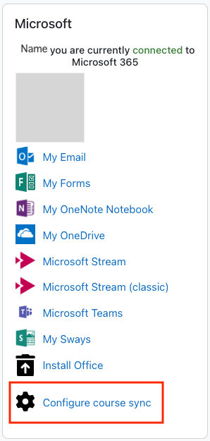 Moodle Microsoft block with Configure course sync