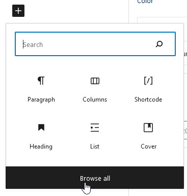 Screenshot of WordPress Add a block window